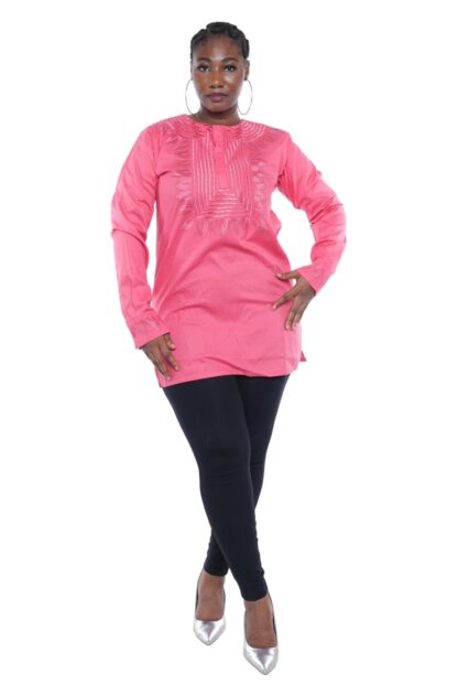Pink Embroidered T'challa Long Sleeve Shirt